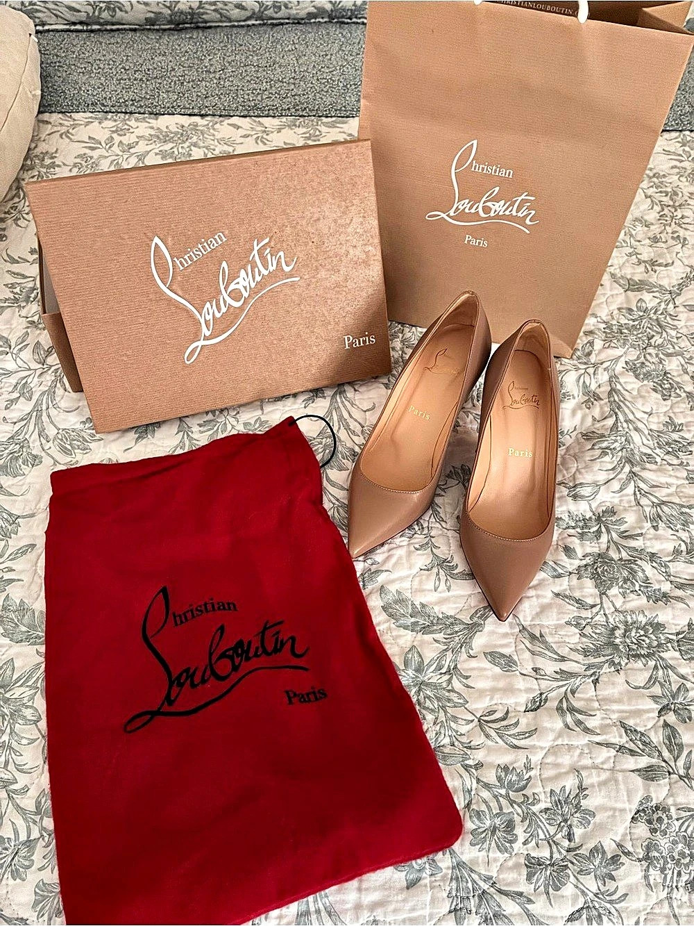 Christian Louboutin Kate Pointed Toe Heels in Nude